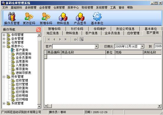 A bar code distribution and storage management system for a small household appliance industry